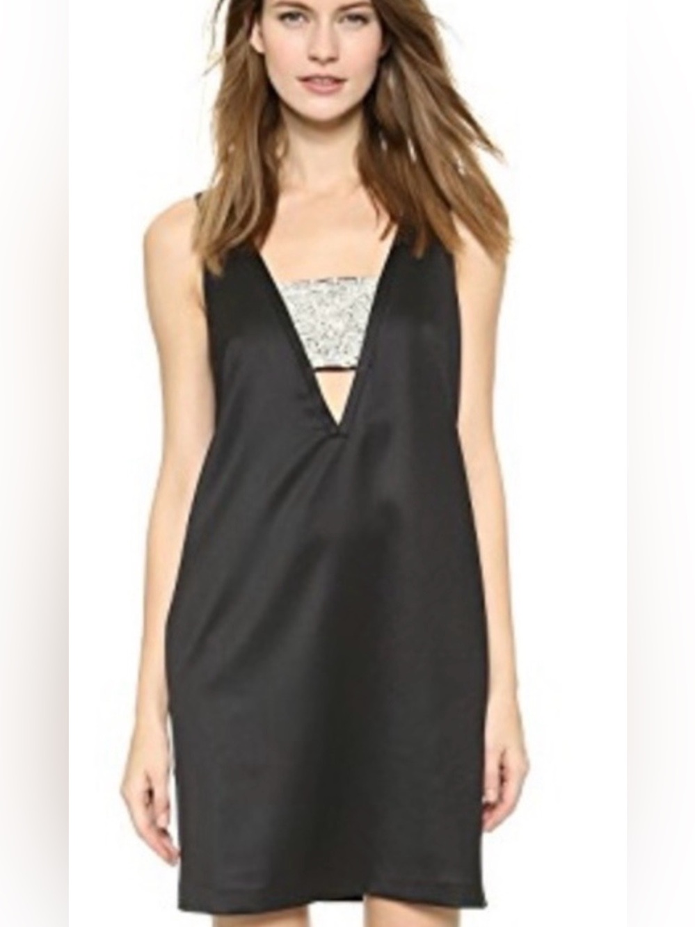 Club Monaco Classic Black Sleeveless V-Neck Embellished Insert Dress Sz 00
